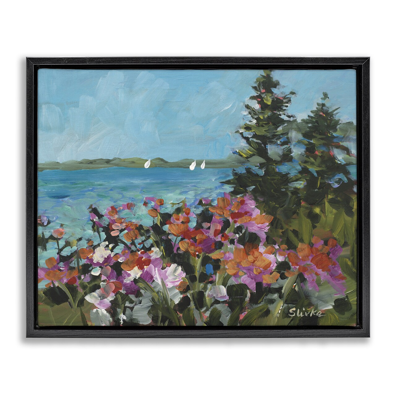 Stupell Industries Coastal Flowers with Seascape Floating Frame By JANE SLIVKA
